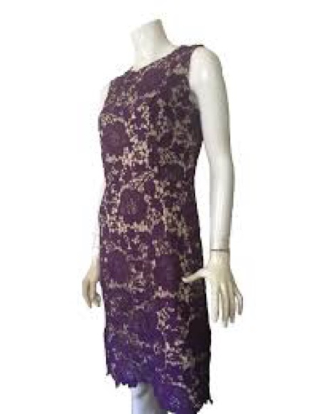 Sleeveless Purple Lace Sheath Dress with Cream Overlay